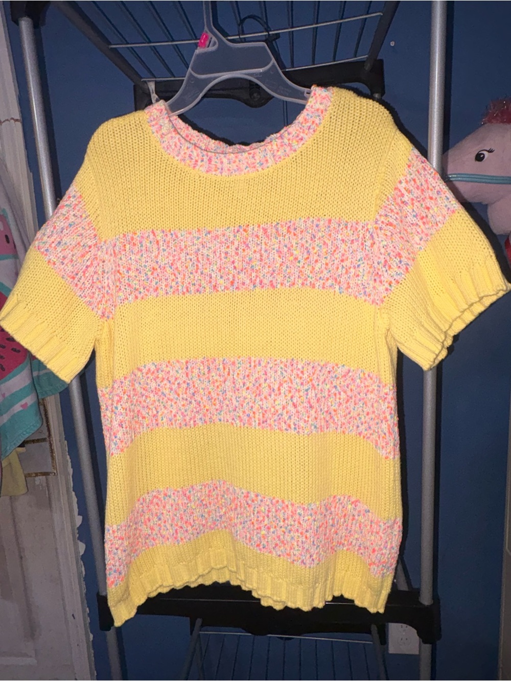 Peace Love World Yellow Knit Sweater with Pastel Flecked Trim